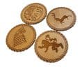 Game of Thrones Inspired Wooden Coasters - Set of 4 Main House Sigils - Choice of Wood Type
